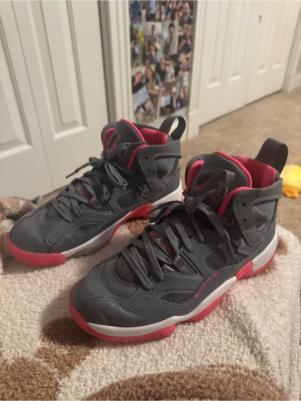 Jordan womens Gray and Pink High-Top Sneakers